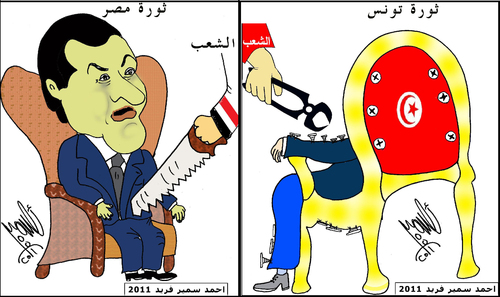 Cartoon: EGYPTIAN AND TUNISIAN REVOLUTION (medium) by AHMEDSAMIRFARID tagged revolution