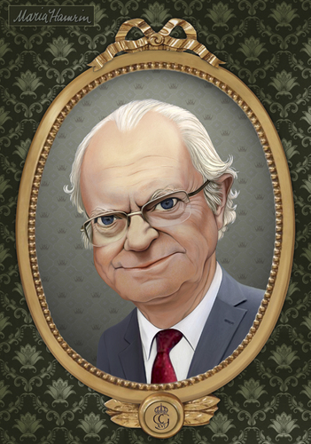 Cartoon: Carl XVl Gustaf. (medium) by Maria Hamrin tagged caricature,king,chief,kung,statschef,bernadotte,slott,drottningholm,haga,stockholm,sverige