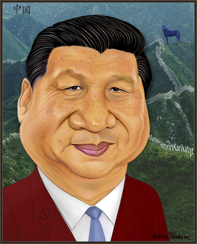 Cartoon: Xi Jinping. (medium) by Maria Hamrin tagged china,communist,leader,chief,strongman,wall,horse