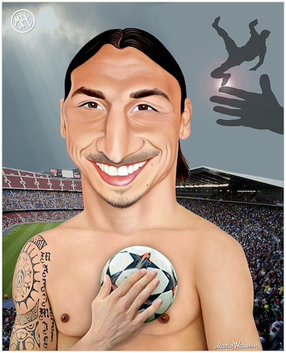 Cartoon: Zlatan did it again !! (medium) by Maria Hamrin tagged caricature,cartoon,footballer,sticker,swedish,milan,sweden,national,team,ajax,juventus,barselona,guldbolln,helena,maximilian,vincent