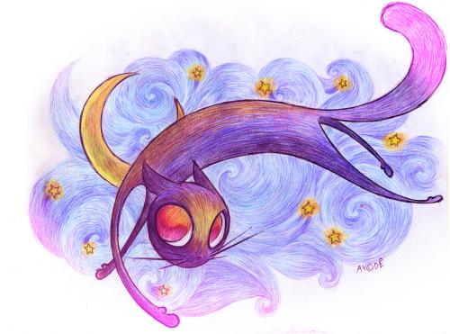 Cartoon: purple cat yellow moon (medium) by ayoderock tagged purple,cat,yellow,moon