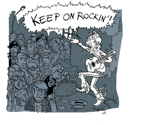 Cartoon: Mahnende Worte (medium) by Steffen Elbing tagged musik,gitarre,rock,straßenmusiker,straße,ipod