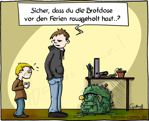 Cartoon: Brotdose (medium) by Hannes tagged brotdose,schulranzen,ranzen,schimmel,eslebt,nachwuchs,dieliebenkleinen,eltern,kinder,ferien