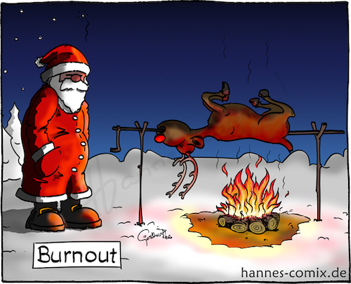 Cartoon: Burnout (medium) by Hannes tagged weihnachten,xmas,burnout,weihnachtsmann,santaclaus,santa,rudolph,rednose,lagerfeuer,grillen