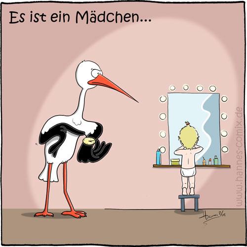 Cartoon: Es ist ein Mädchen... (medium) by Hannes tagged nachwuchs,storch,baby,mädchen,spät