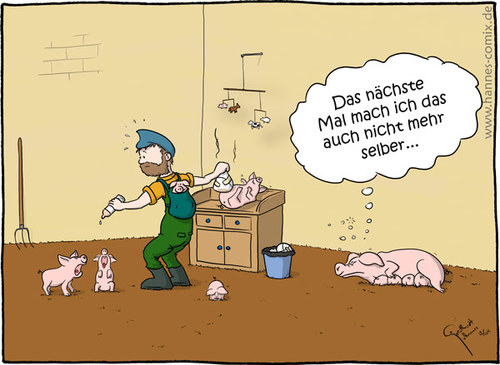Cartoon: Ferkelamme (medium) by Hannes tagged schwein,stall,bauer,landwirt,ferkel,zucht,schweinestall,sau,amme,ferkelamme,landwirtschaft