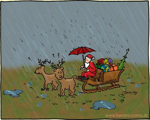 Cartoon: Klimawandel (medium) by Hannes tagged klimawandel,weihnachtsmann,schlitten,weihnachten,rentiere,regen
