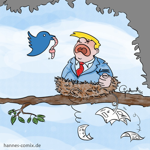 Cartoon: Kuckuck (medium) by Hannes tagged trump,twitter,presse,press,conference,zeitung,newspaper,pressekonferenz,kuckuck,cuckoo,heuldoch