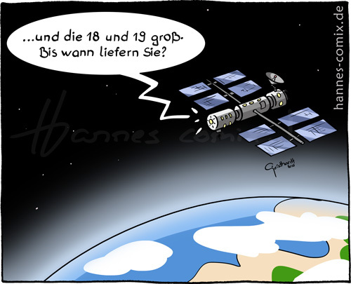 Cartoon: Lieferservice (medium) by Hannes tagged lieferservice,pizzaservice,fastfood,raumstation,spacestation,kochen,essen,weltraum