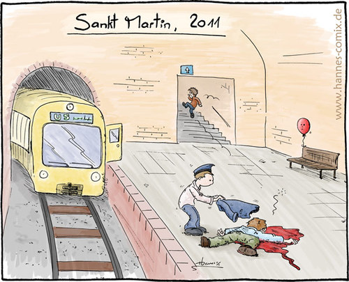 Cartoon: Sankt Martin 2011 (medium) by Hannes tagged bettler,gewalt,helfer,mantel,martinsumzug,opfer,sankt,martin,ubahn