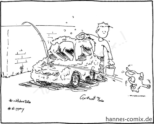 Cartoon: slippery when wet (medium) by Hannes tagged carwash,cat,catcontent,inktober,inktober2020,pet,slippery,auto,autowäsche,haustier,katze,rutschig