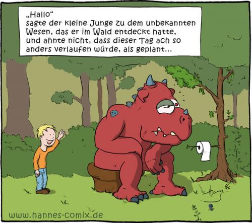 Cartoon: Überraschung (medium) by Hannes tagged kind,wald,monster,kacken,klo