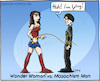 Cartoon: Wonder Woman vs. Masochism Man (small) by Hannes tagged wonderwoman masochism pain sadomaso hero