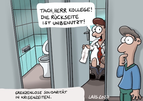 Cartoon: Klopapier (medium) by LAHS tagged corona,covid,hamsterkauf,hamsterkäufe,kollegen,hilfe