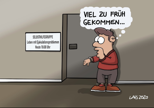 Cartoon: Zu früh (medium) by LAHS tagged ejakulation,selbsthilfe,selbsthilfegruppe,früh,kommen