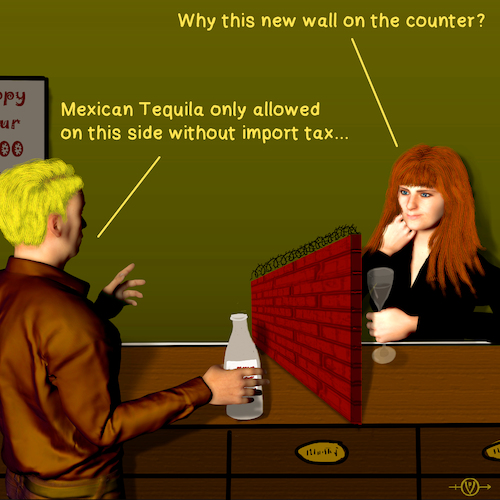 Cartoon: Bar talks 7 (medium) by PuzzleVisions tagged puzzlevisions,trump,new,york,mauer,wall,bar,tequila