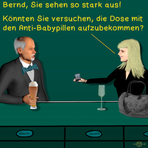 Cartoon: Bargespräche 18 (medium) by PuzzleVisions tagged puzzlevisions,pillendose,contraceptives,pillbox,bar,talks,bargespräche