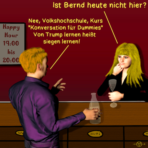 Cartoon: Bargespräche 5 (medium) by PuzzleVisions tagged puzzlevisions,donald,trump,volkshochschule,kurs,siegen,lernen,bernd,gaby,bargespräch