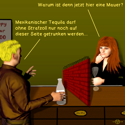 Cartoon: Bargespräche 7 (medium) by PuzzleVisions tagged puzzlevisions,trump,new,york,mauer,wall,bar,tequila