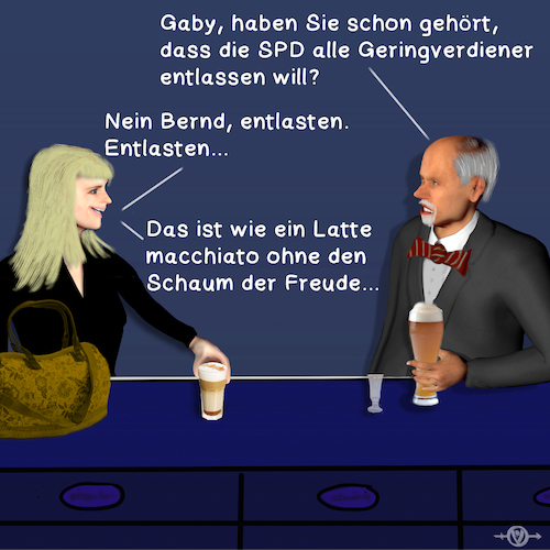 Cartoon: Bargespräche SPD (medium) by PuzzleVisions tagged puzzlevisions,spd,bargespräche,bar,talks,geringverdiener,low,income,entlastung,help
