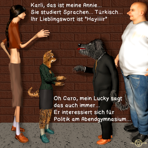 Cartoon: Caro und Karli 2 (medium) by PuzzleVisions tagged puzzlevisions,karli,caro,friend,freundin,lucky,annie,hayir,nein,no,türkisch,turkey