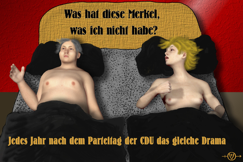 Cartoon: CDU Parteitag (medium) by PuzzleVisions tagged puzzlevisions,wahl,election,parteivorsitz,chairman,chairwoman,merkel,cdu,gewählt,elected