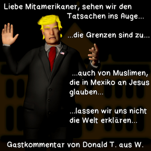 Cartoon: Gastkommentar Trump (medium) by PuzzleVisions tagged puzzlevisions,trump,einreiseverbot,executive,order,travel,ban,muslime,muslims