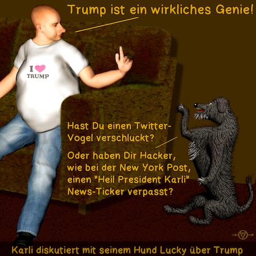 Cartoon: Karli und Lucky 1 (medium) by PuzzleVisions tagged puzzlevisions,trump,hacker,new,york,post,eilmeldungen,news,ticker