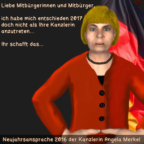 Cartoon: Neujahrsansprache 2016 (medium) by PuzzleVisions tagged puzzlevisions,merkel,neujahr,2016,2017,new,year,ansprache,speech