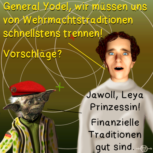 Cartoon: von der Leyen hat Probleme (medium) by PuzzleVisions tagged puzzlevisions,bundeswehr,armed,forces,germany,von,der,leyen,yoda,traditionen,traditions,prinzessin,princess,leia