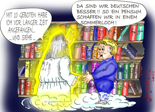 Cartoon: Gesetze und Gebote (medium) by Leopold tagged gebote,gesetze,merkel,gott,sommerloch