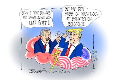 Cartoon: Größenwahn (medium) by Leopold tagged trump,erdogan,sanktionen,türkei,usa,amerika,inflation,gott