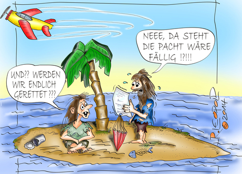 Cartoon: War wohl nix (medium) by Leopold tagged women,sea,rent,plane,palm,man,lease,island,escape,schiffbruch,rettung,palme,pacht,meer,mann,insel,frau,flugzeug