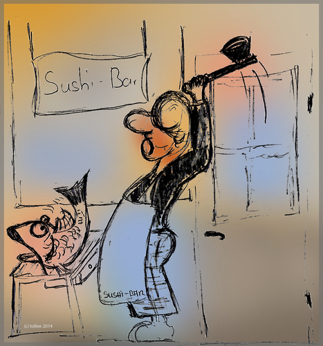 Cartoon: Sushi (medium) by toBee tagged sushi,bar,fisch,metzger
