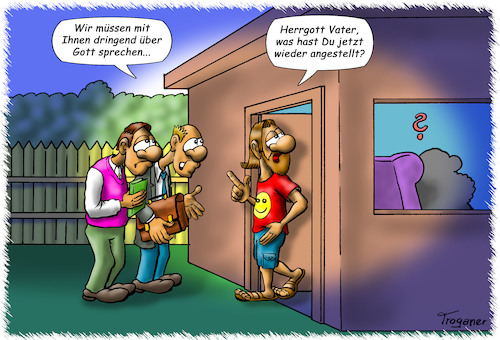 Cartoon: Herr Gott und Sohn (medium) by Troganer tagged religion,jesus,zeugen,jehovas