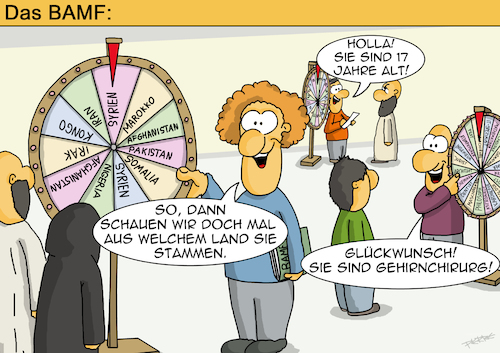 Cartoon: Das BAMF (medium) by pierre-cda tagged bamf,migartion,flüchtlinge,bundesministerium,skandal,bremen,asyl,asylanträge,betrug,bestechung,innenministerium,mitarbeiter