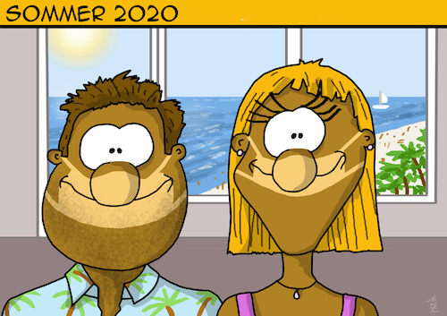 Cartoon: Sommer 2020 (medium) by pierre-cda tagged sommer,corona,virus,epidemie,pandemie,gesundheit,lungenkrankheit,covid19,coronavirus,ansteckung,seuche,gesundheitsministerium,gesundheitsamt,arzt,krankenhaus,mundschutz,desinfektion,schutz