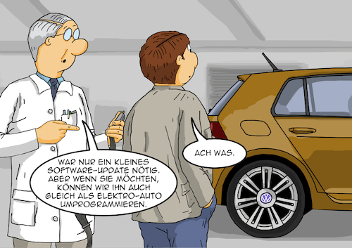 Cartoon: Update (medium) by pierre-cda tagged softwareupdate,abgasskandal,abgasbetrug,volkswagen,schummelsoftware,dieselgate,diesel,abgasmanipulation,abschaltsoftware