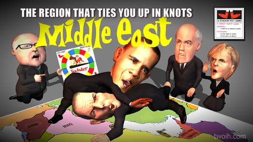 Cartoon: New Twister Box Lid (medium) by TwoEyeHead tagged iraq,obama,barack,australia,is,isil,isis