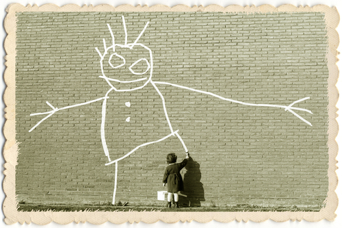 Cartoon: little girl (medium) by o-sekoer tagged graffiti