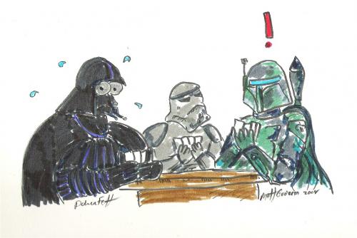 Cartoon: poker fett (medium) by rocknoise tagged cartoon,humour,mrmatt,caricature,darthvader,bobafett,poker