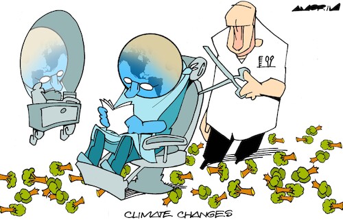 Cartoon: Barber shop (medium) by Amorim tagged global,warming,climate,changes,pollution,global,warming,climate,changes,pollution