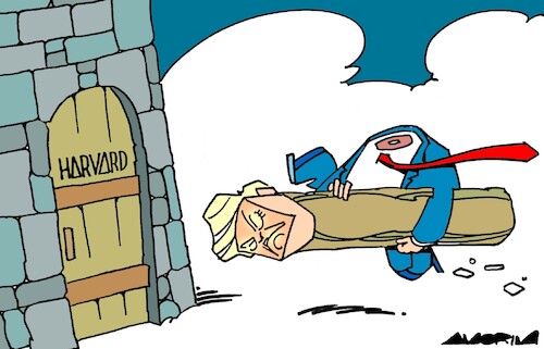 Cartoon: Battering ram (medium) by Amorim tagged trump,harvarduniversity,foreignstudents,trump,harvarduniversity,foreignstudents