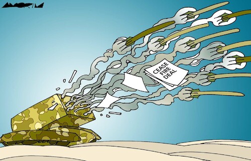 Cartoon: Ceasefire (medium) by Amorim tagged ceasefire,ukraine,russia,ceasefire,ukraine,russia