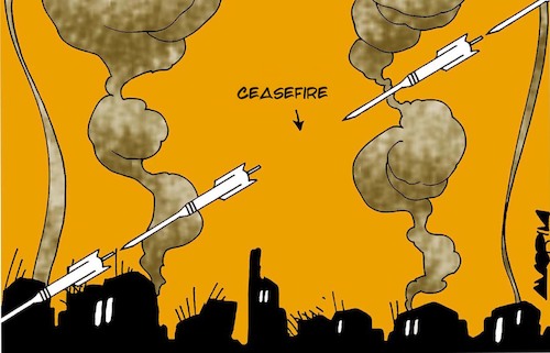 Cartoon: Ceasefire (medium) by Amorim tagged gaza,israel,trumpdeal,gaza,israel,trumpdeal