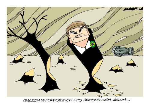 Cartoon: Deforestation (medium) by Amorim tagged brasil,amazon,rain,forest,jair,bolsonaro