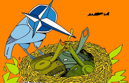 Cartoon: Feeding the birds (medium) by Amorim tagged nato,ukraine,russia,nato,ukraine,russia