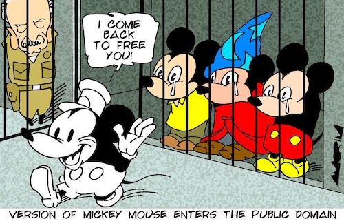 Cartoon: Free Mickey (medium) by Amorim tagged walt,disney,mickey,mouse,steamboat,willie,walt,disney,mickey,mouse,steamboat,willie