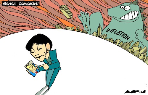 Cartoon: Godzillas (medium) by Amorim tagged japan,sanaetakaichi,inflation,japan,sanaetakaichi,inflation