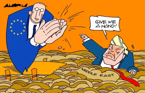 Cartoon: Hands (medium) by Amorim tagged trump,iran,europeanunion,trump,iran,europeanunion